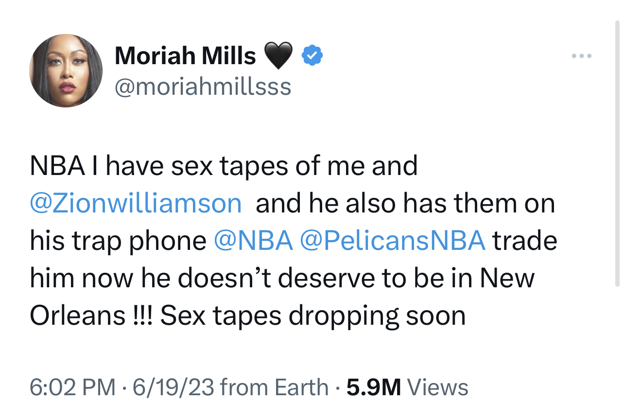 Moriah Mills Allegedly Threatens Zion Williamson With Intimate Tape: "I ...